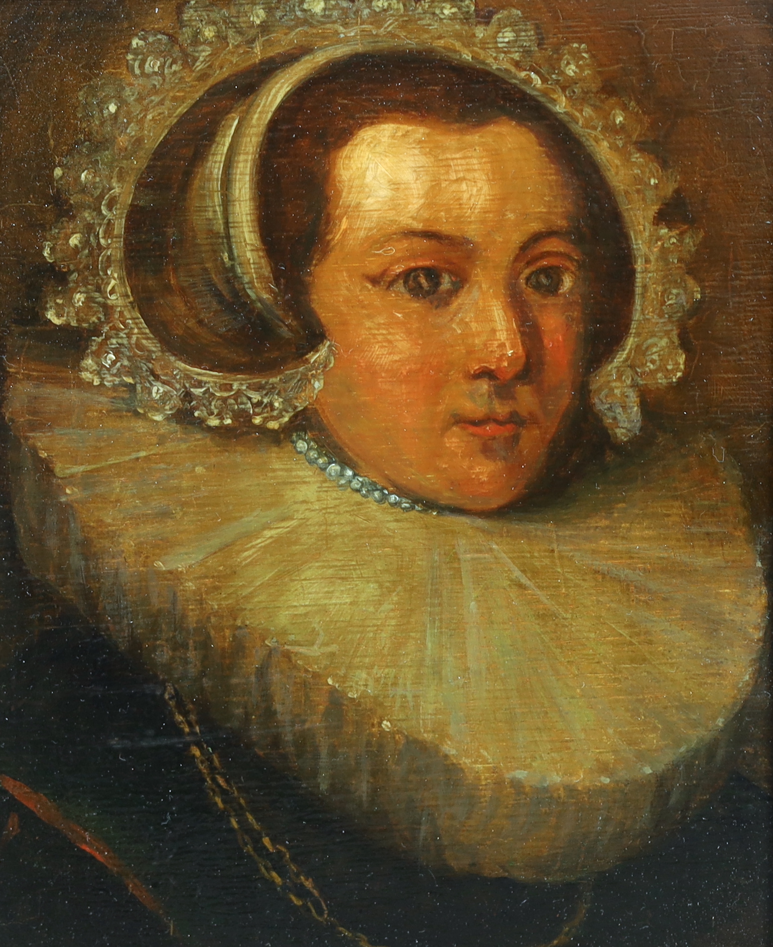 Flemish School, oil on wooden panel, Head of a lady, 21 x16.5cm